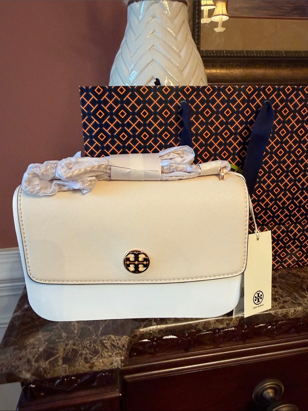 Tory Burch Color-Block Brie, Almond & Cold Brew Top Handle Satchel NWT and BAG